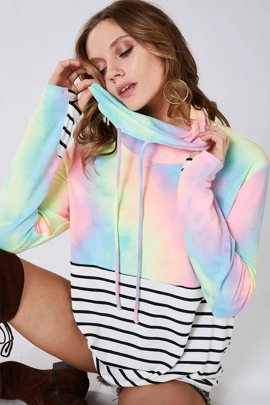 BiBi Tie Dye French Terry Cowl Neck Top - Grace & Grit Boutique