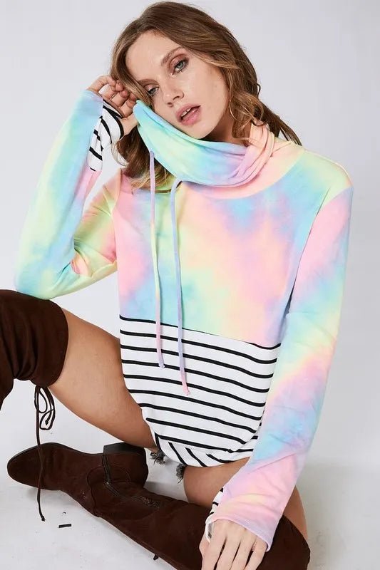 BiBi Tie Dye French Terry Cowl Neck Top - Grace & Grit Boutique