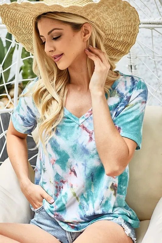 BiBi Tie Dye Terry V Neck Top - Grace & Grit Boutique