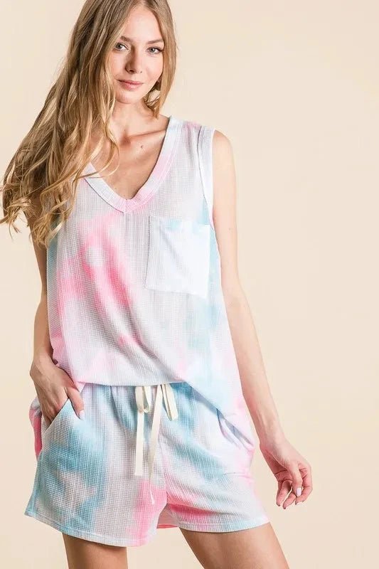 BiBi Tie Dye Textured Knit Top and Shorts Set - Grace & Grit Boutique