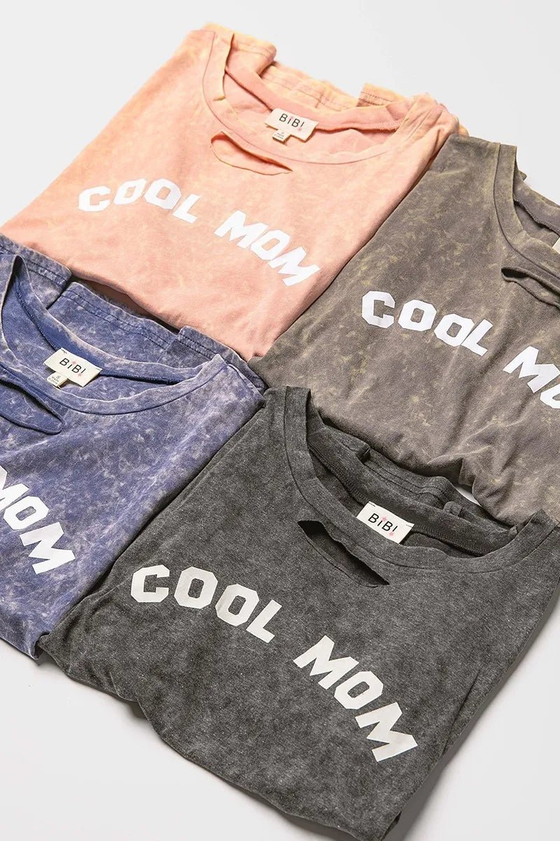 BiBi Washed Laser Cut Detail Cool Mom Print Top - Grace & Grit Boutique