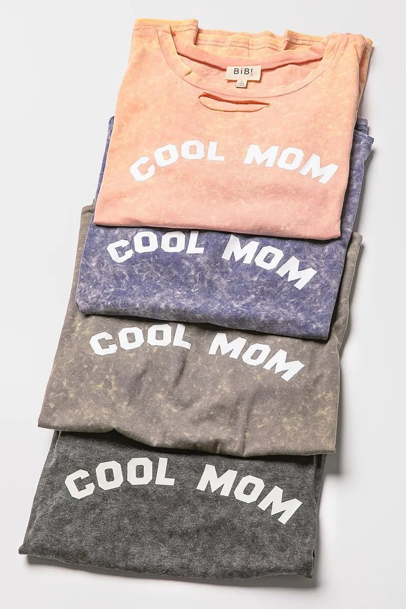 BiBi Washed Laser Cut Detail Cool Mom Print Top - Grace & Grit Boutique