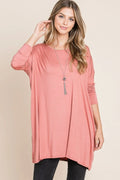 BOMBOM Round Neck Long Sleeve Oversized Top - Grace & Grit Boutique