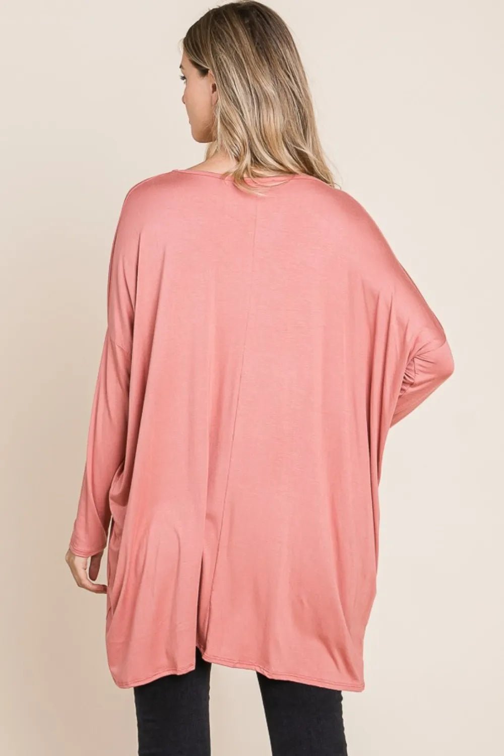 BOMBOM Round Neck Long Sleeve Oversized Top - Grace & Grit Boutique