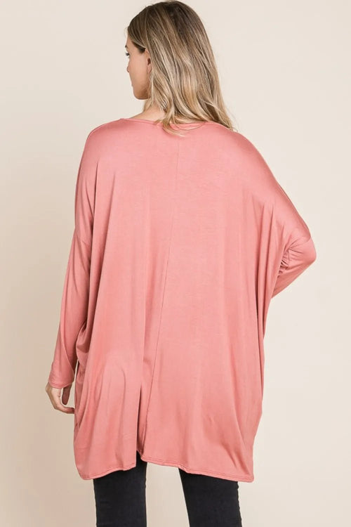 BOMBOM Round Neck Long Sleeve Oversized Top by Trendsi