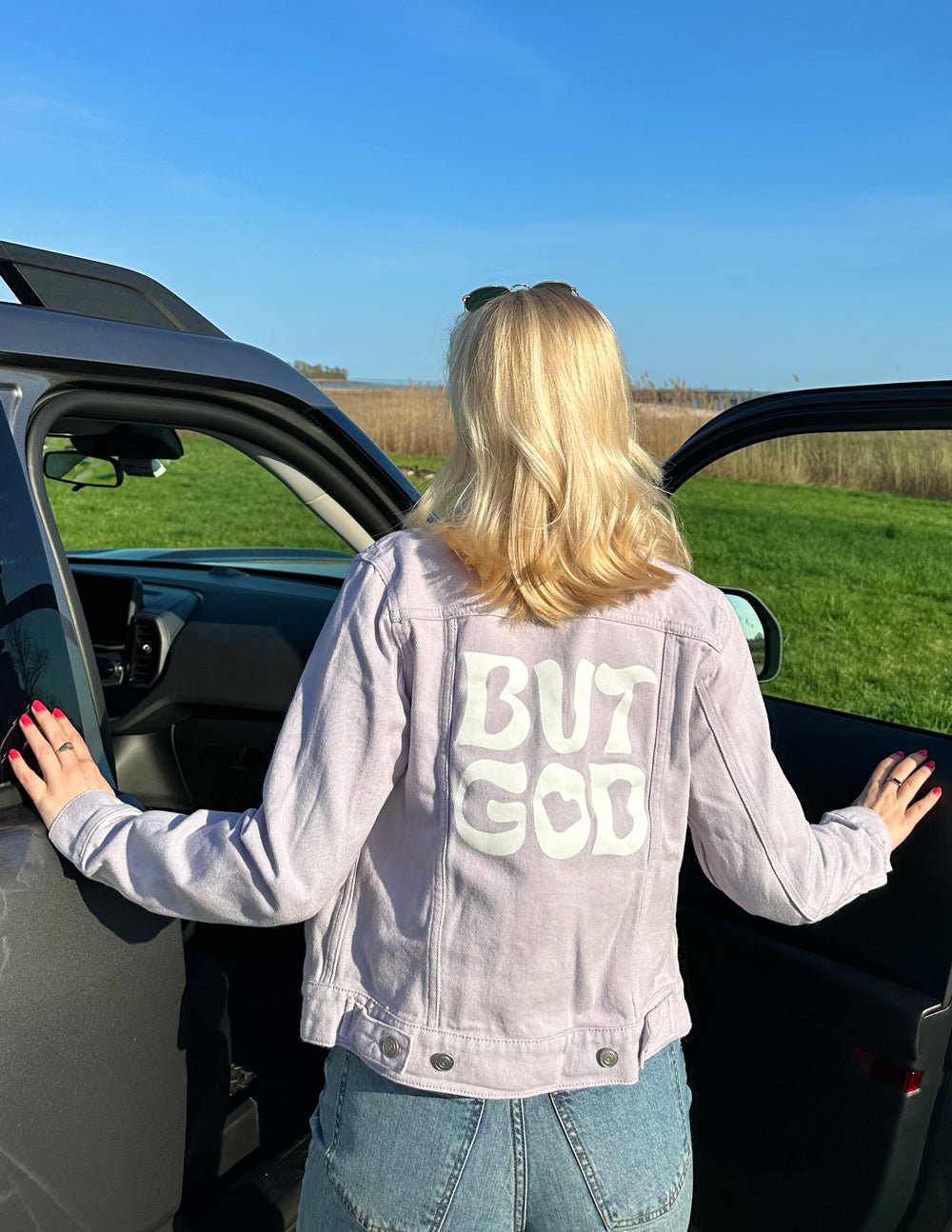 But God Cropped Denim Jacket - Grace & Grit Boutique