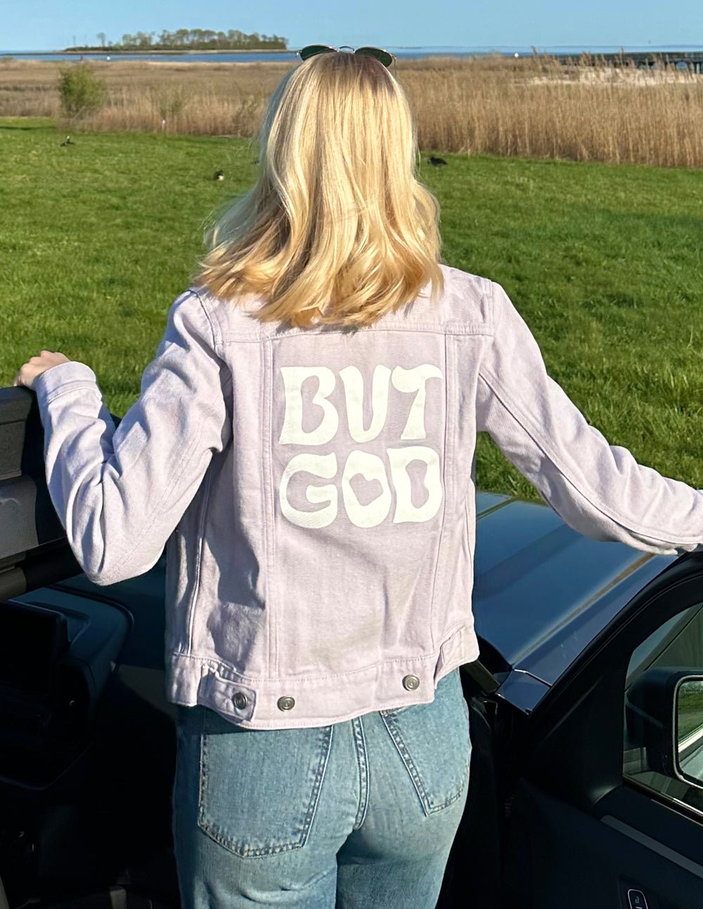 But God Cropped Denim Jacket - Grace & Grit Boutique