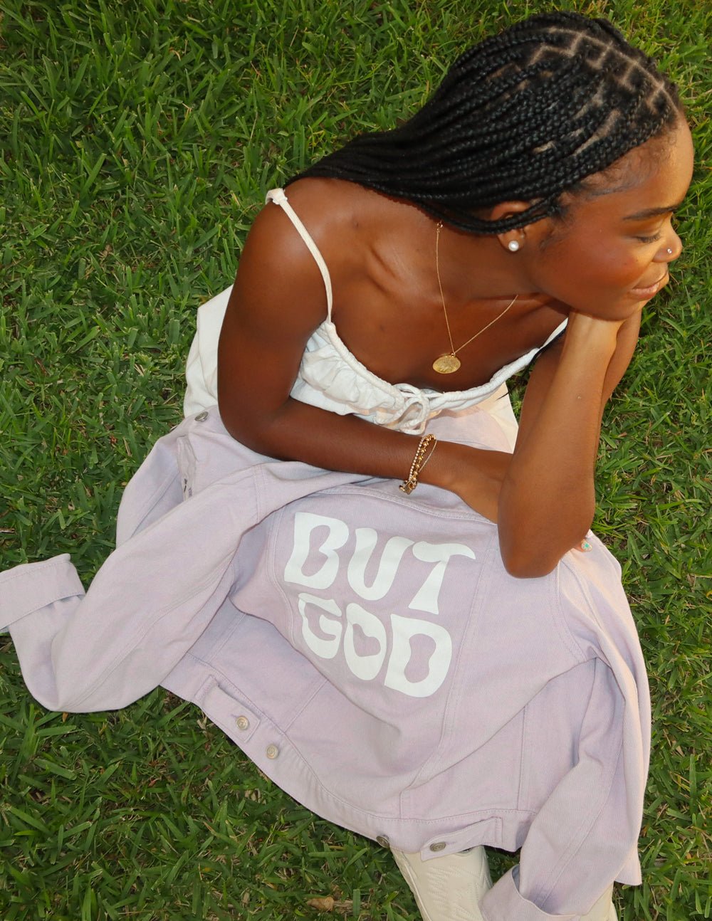 But God Cropped Denim Jacket - Grace & Grit Boutique