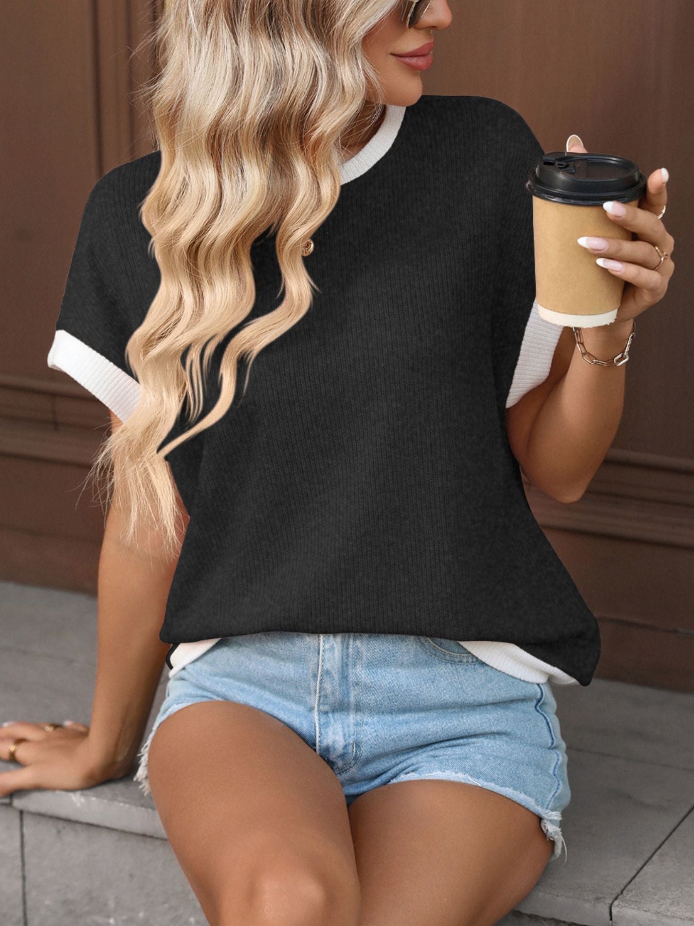 Contrast Trim Short Sleeve T-Shirt - Grace & Grit Boutique