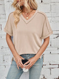 Cord Ribbed V - Neck Short Sleeve T-Shirt - Grace & Grit Boutique
