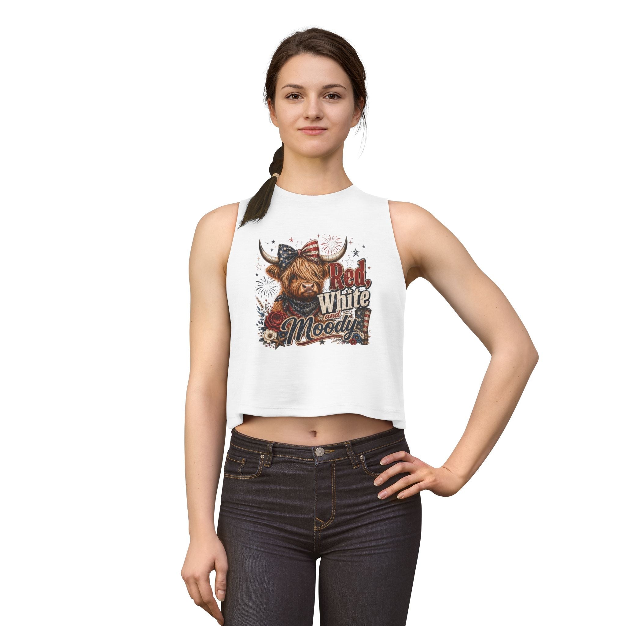 Crop Top — Red White & Moody Highland Cow Graphic - Grace & Grit Boutique