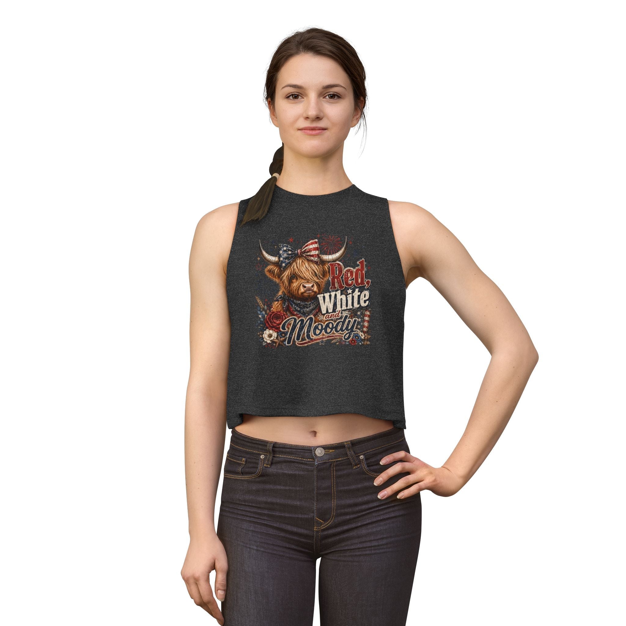 Crop Top — Red White & Moody Highland Cow Graphic - Grace & Grit Boutique