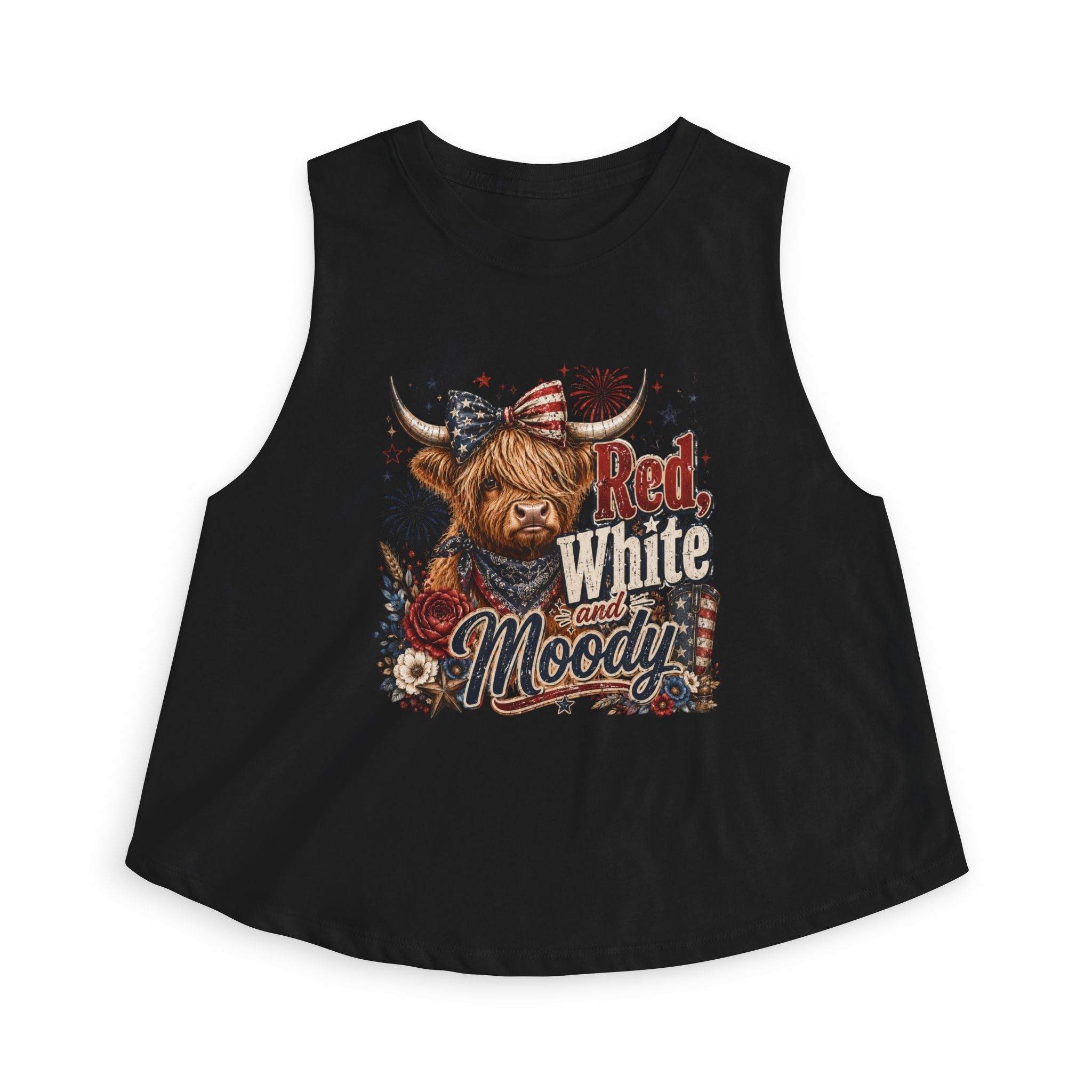 Crop Top — Red White & Moody Highland Cow Graphic - Grace & Grit Boutique