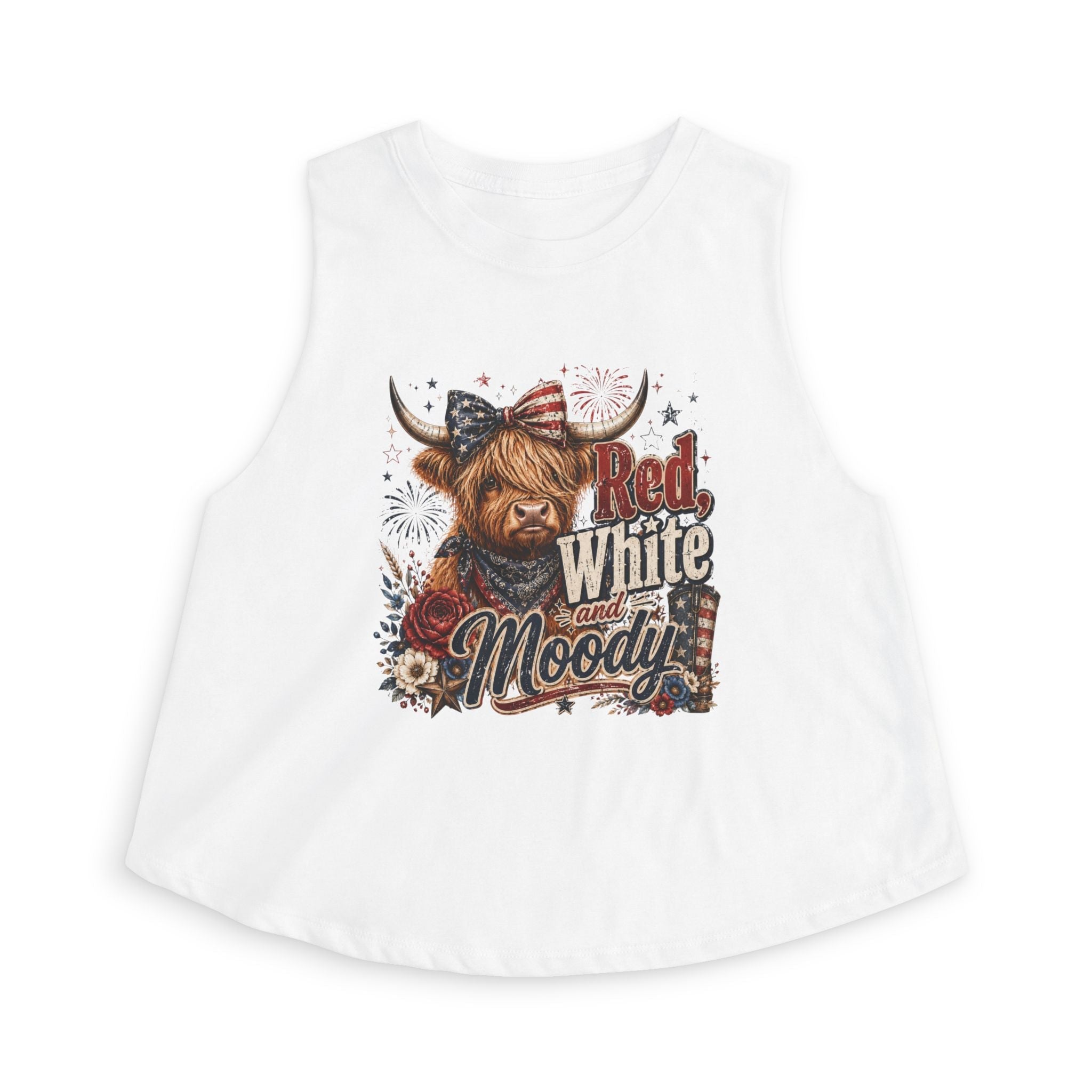 Crop Top — Red White & Moody Highland Cow Graphic by Printify