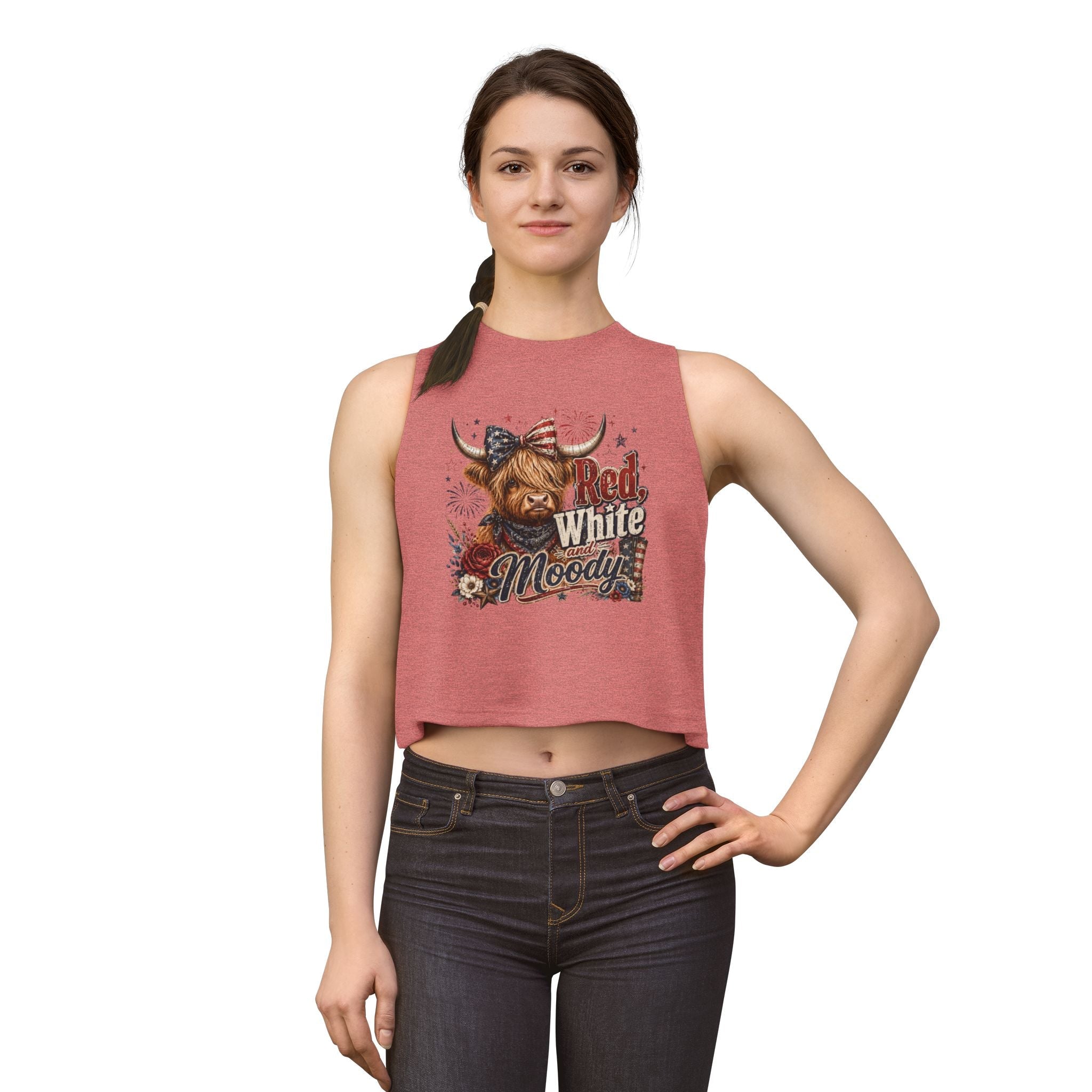 Crop Top — Red White & Moody Highland Cow Graphic - Grace & Grit Boutique
