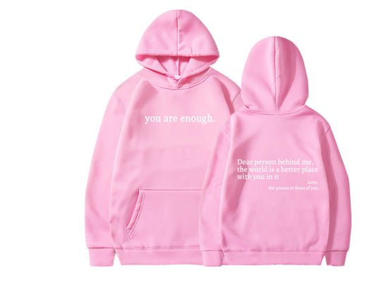 Dear Person Behind Me,the World Is A Better Place,with You In It,love,the Person In Front Of You,Women's Plush Letter Printed Kangaroo Pocket Drawstring Printed Hoodie Unisex Trendy Hoodies by Grace & Grit