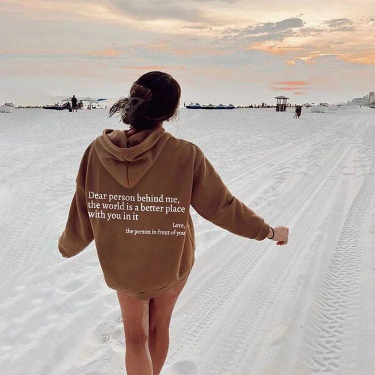 Dear Person Behind Me,the World Is A Better Place,with You In It,love,the Person In Front Of You,Women's Plush Letter Printed Kangaroo Pocket Drawstring Printed Hoodie Unisex Trendy Hoodies - Grace & Grit BoutiqueDear Person Behind Me,the World Is A Better Place,with You In It,love,the Person In Front Of You,Women's Plush Letter Printed Kangaroo Pocket Drawstring Printed Hoodie Unisex Trendy HoodiesHoodieGrace & Grit9Grace & Grit Boutique
