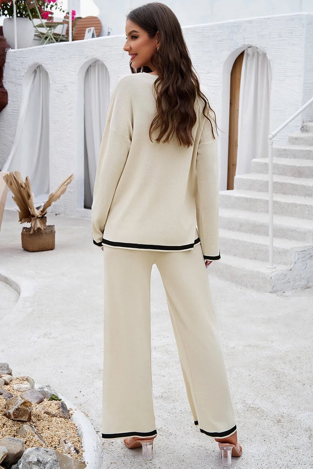 Devine Contrast Trim Round Neck Top and Pants Set - Grace & Grit Boutique