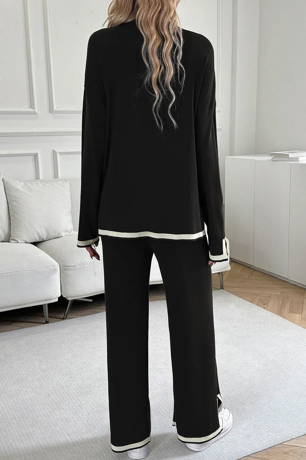 Devine Contrast Trim Round Neck Top and Pants Set - Grace & Grit Boutique