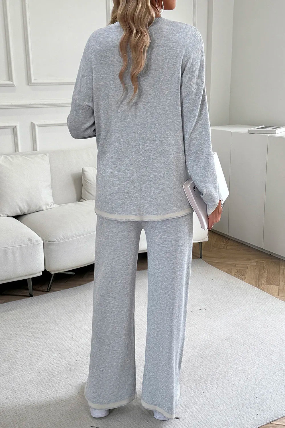 Devine Contrast Trim Round Neck Top and Pants Set - Grace & Grit Boutique
