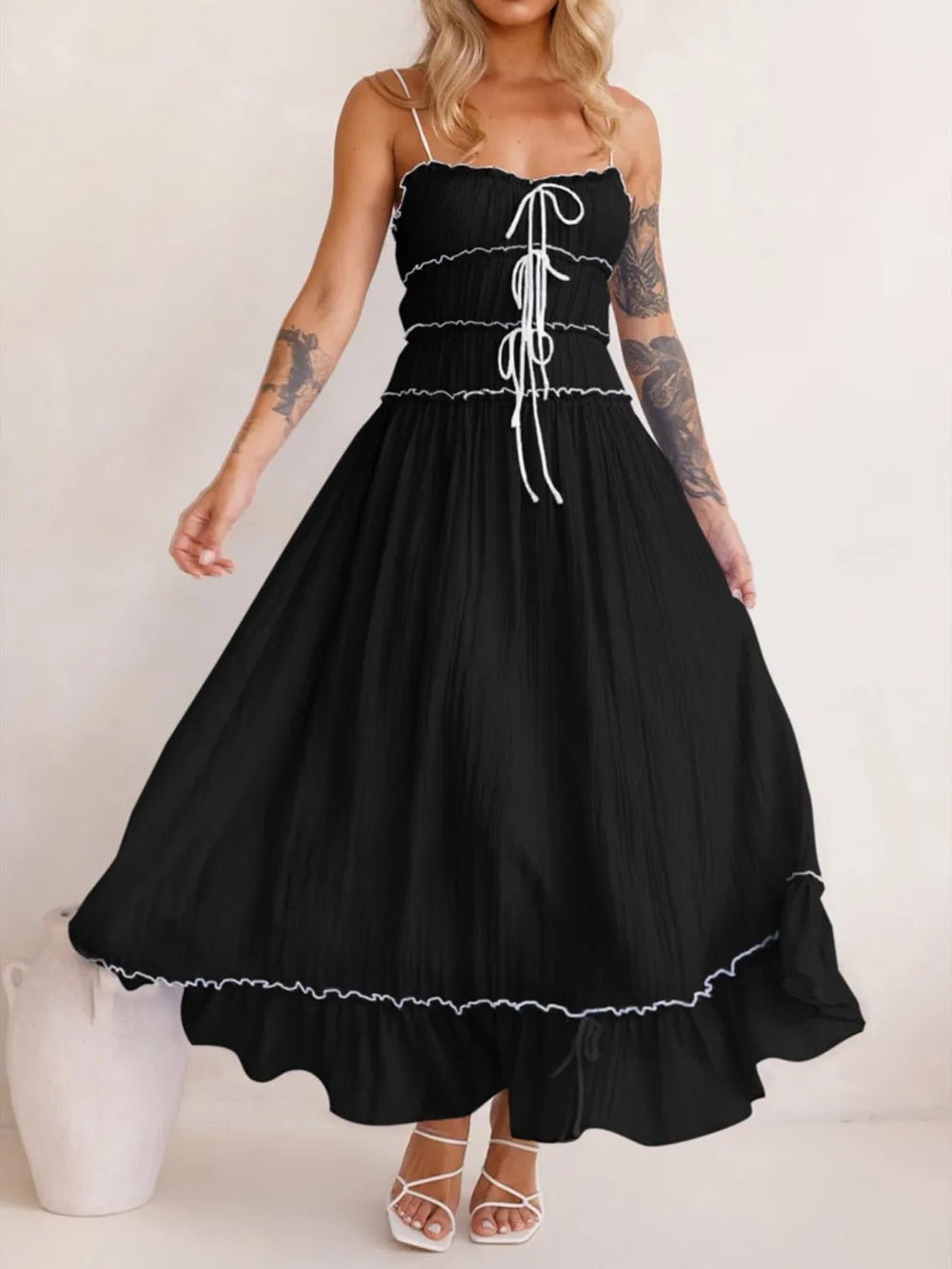 Devine Frill Ruffled Hem Midi Cami Dress - Grace & Grit Boutique
