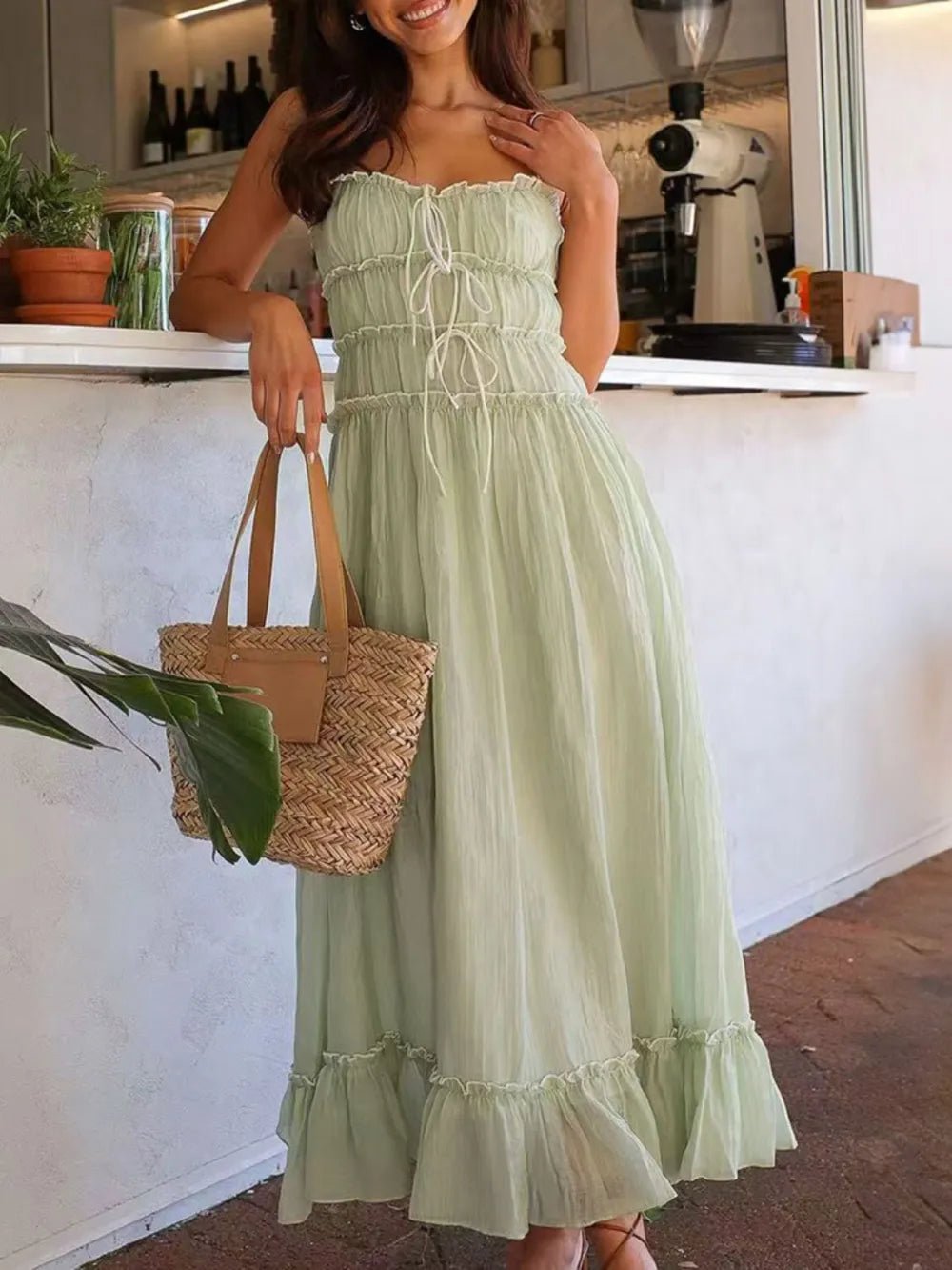 Devine Frill Ruffled Hem Midi Cami Dress by Trendsi