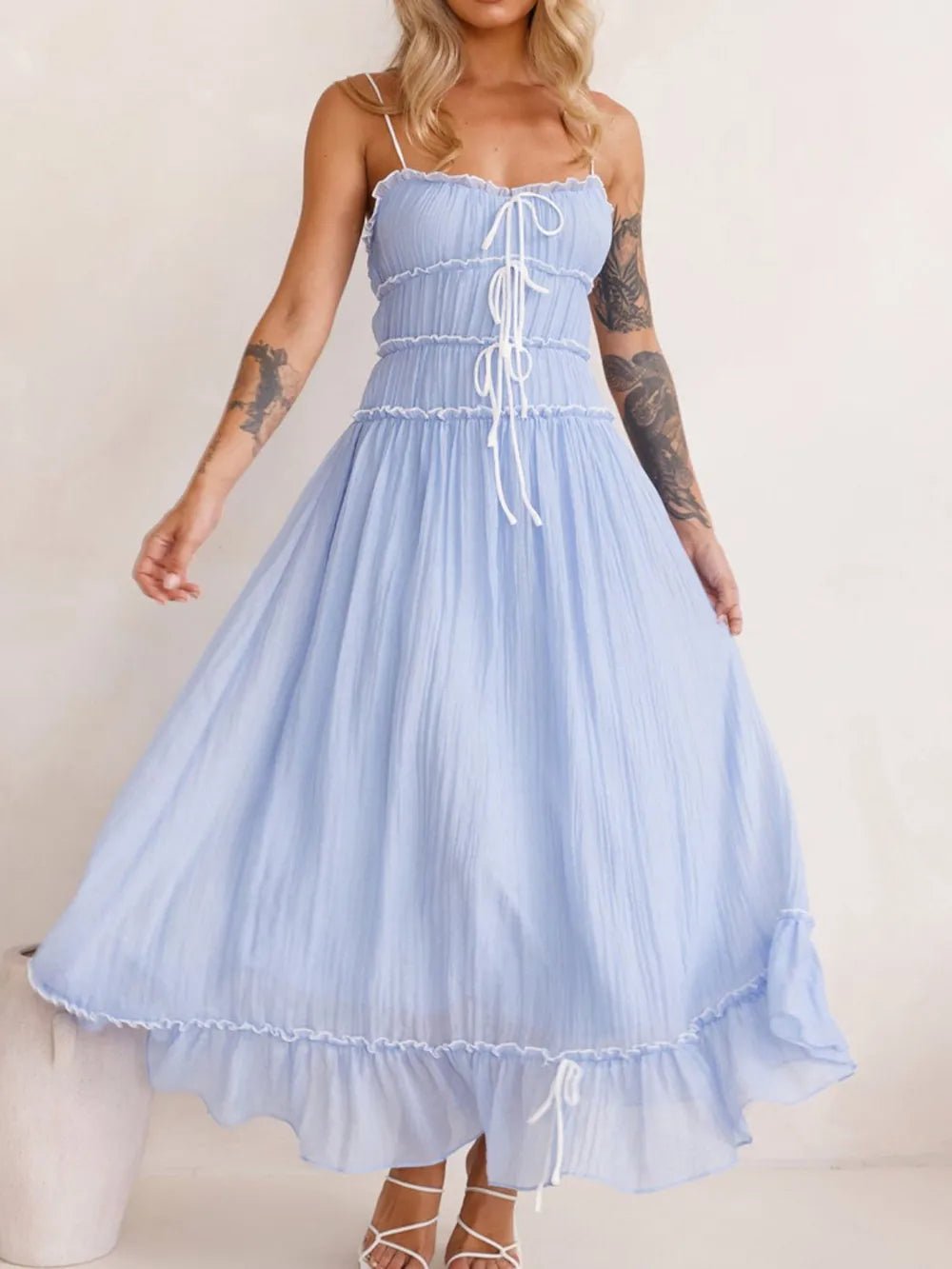 Devine Frill Ruffled Hem Midi Cami Dress by Trendsi