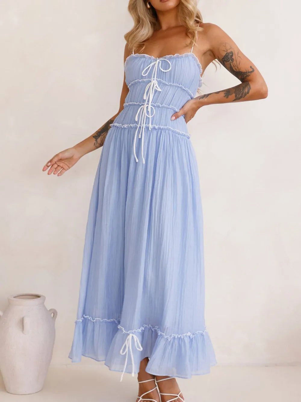Devine Frill Ruffled Hem Midi Cami Dress - Grace & Grit Boutique