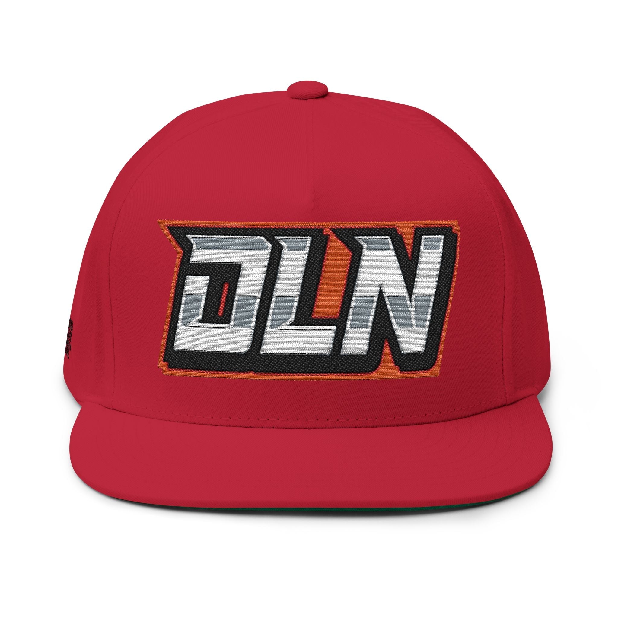 DLN Embroidered Flat Bill Cap – White Snapback Hat with Bold Patch Logo by Printify