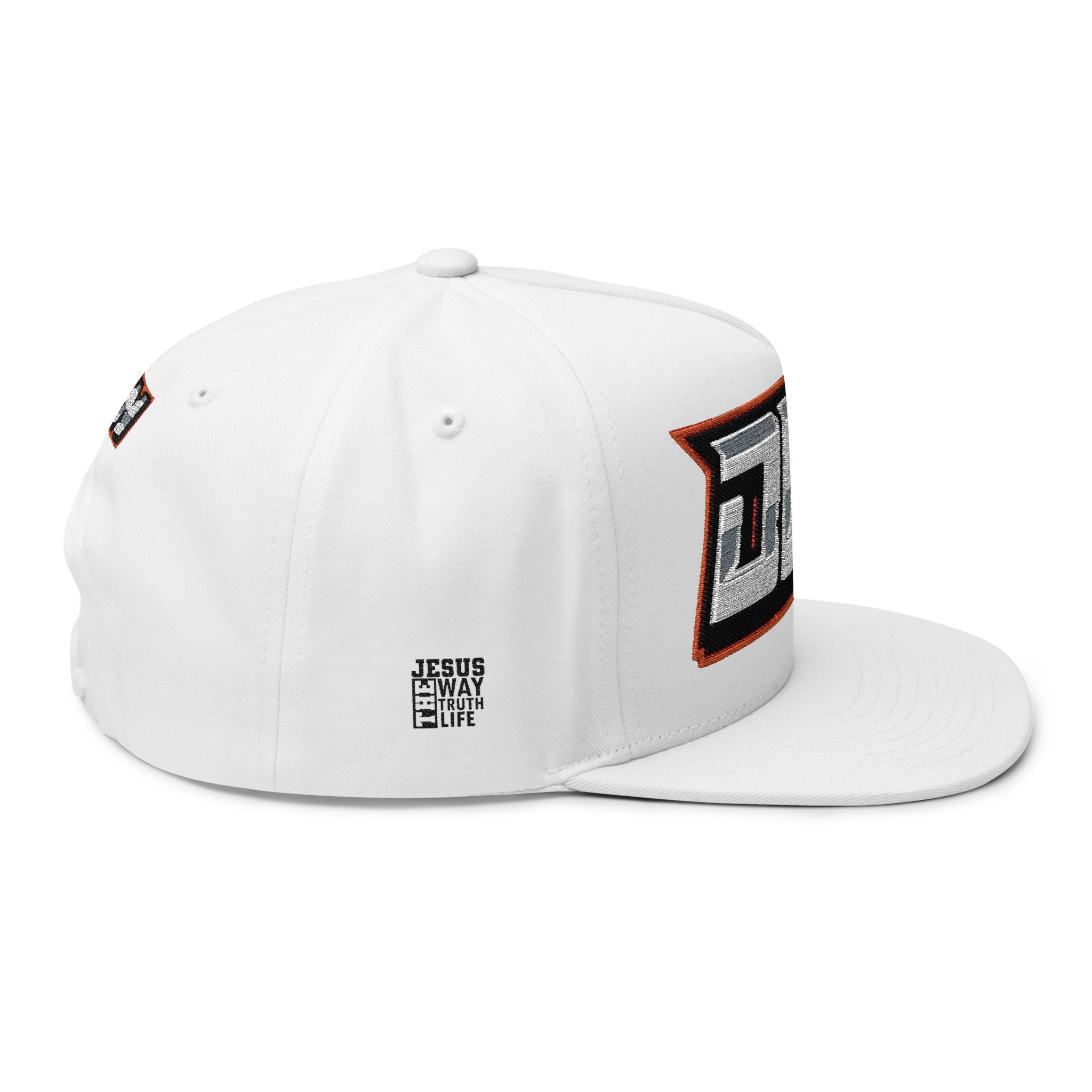 DLN Embroidered Flat Bill Cap – White Snapback Hat with Bold Patch Logo - Grace & Grit Boutique