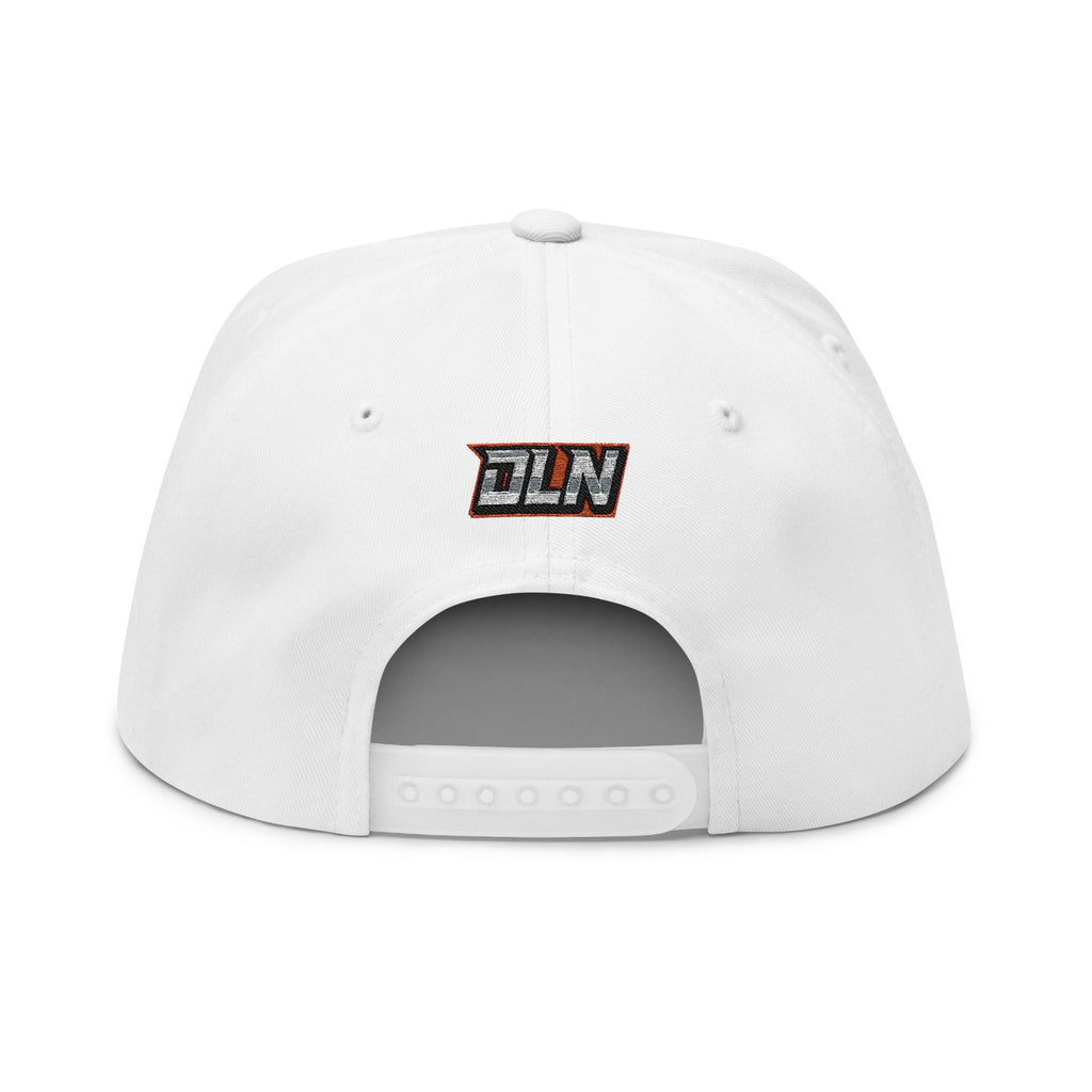 DLN Embroidered Flat Bill Cap – White Snapback Hat with Bold Patch Logo - Grace & Grit Boutique