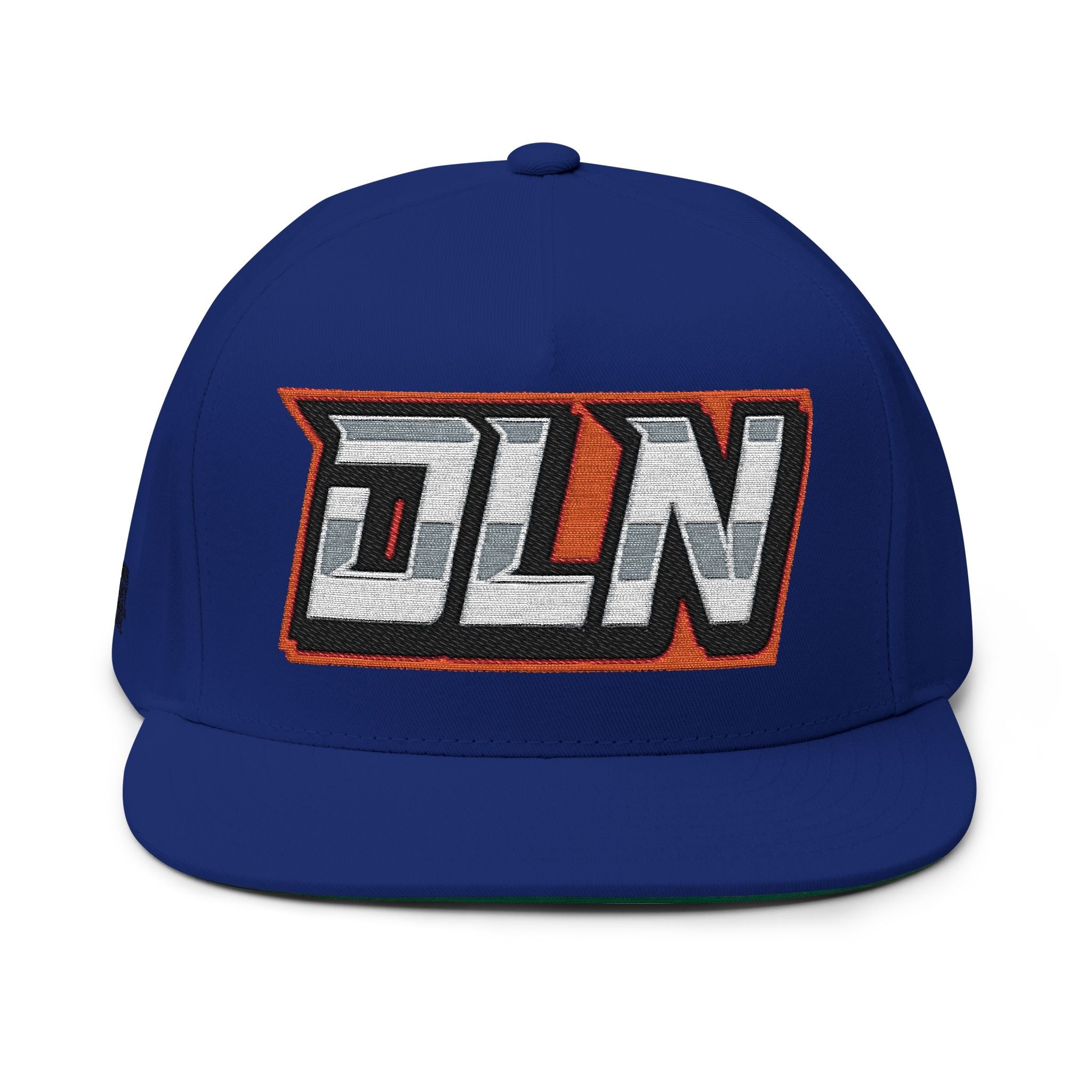 DLN Embroidered Flat Bill Cap – White Snapback Hat with Bold Patch Logo by Printify