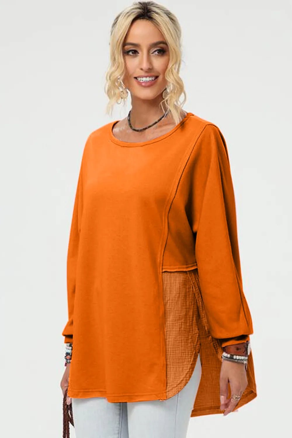 Double Take Full Size Long Sleeve High - Low T-Shirt - Grace & Grit Boutique
