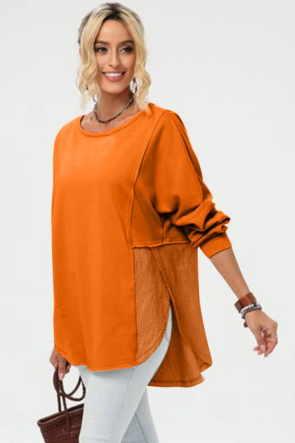 Double Take Full Size Long Sleeve High - Low T-Shirt - Grace & Grit Boutique