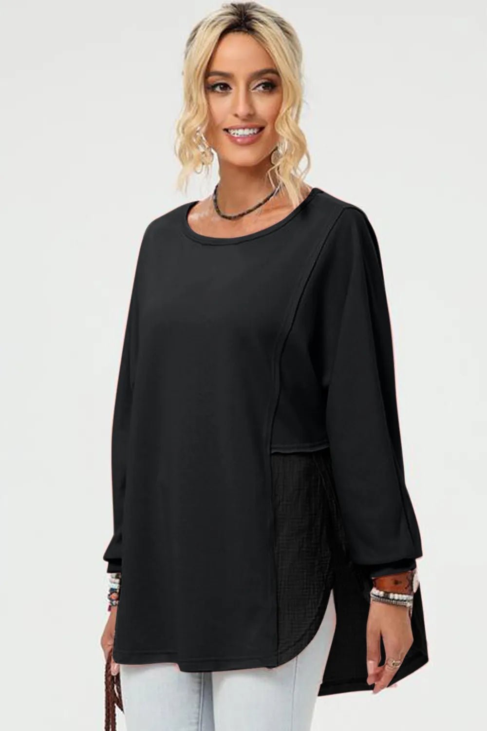 Double Take Full Size Long Sleeve High - Low T-Shirt - Grace & Grit Boutique