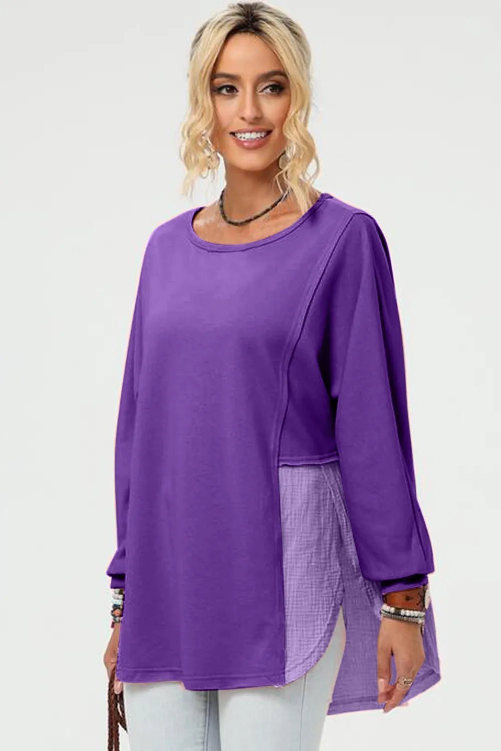 Double Take Full Size Long Sleeve High - Low T-Shirt - Grace & Grit Boutique