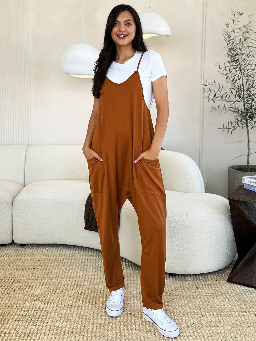 Double Take Full Size Sleeveless V-Neck Pocketed Jumpsuit by Trendsi