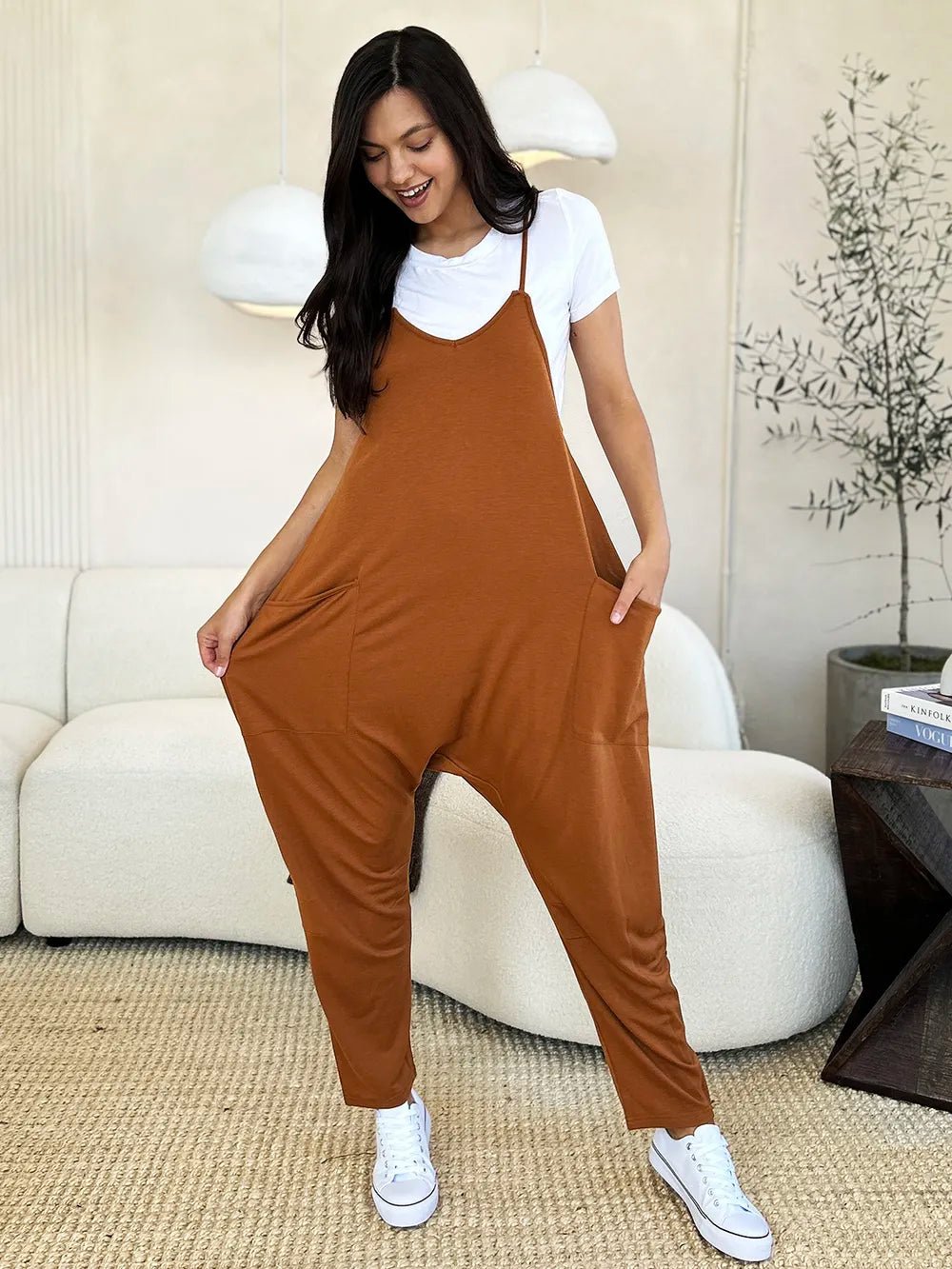 Double Take Full Size Sleeveless V - Neck Pocketed Jumpsuit - Grace & Grit Boutique