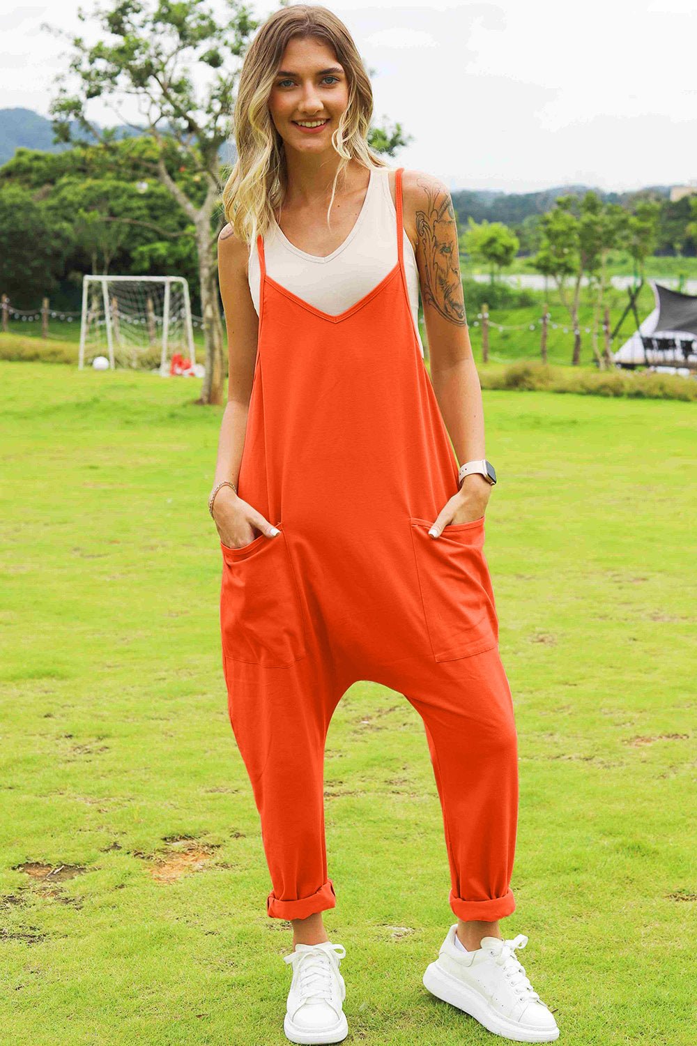 Double Take Full Size Sleeveless V - Neck Pocketed Jumpsuit - Grace & Grit Boutique