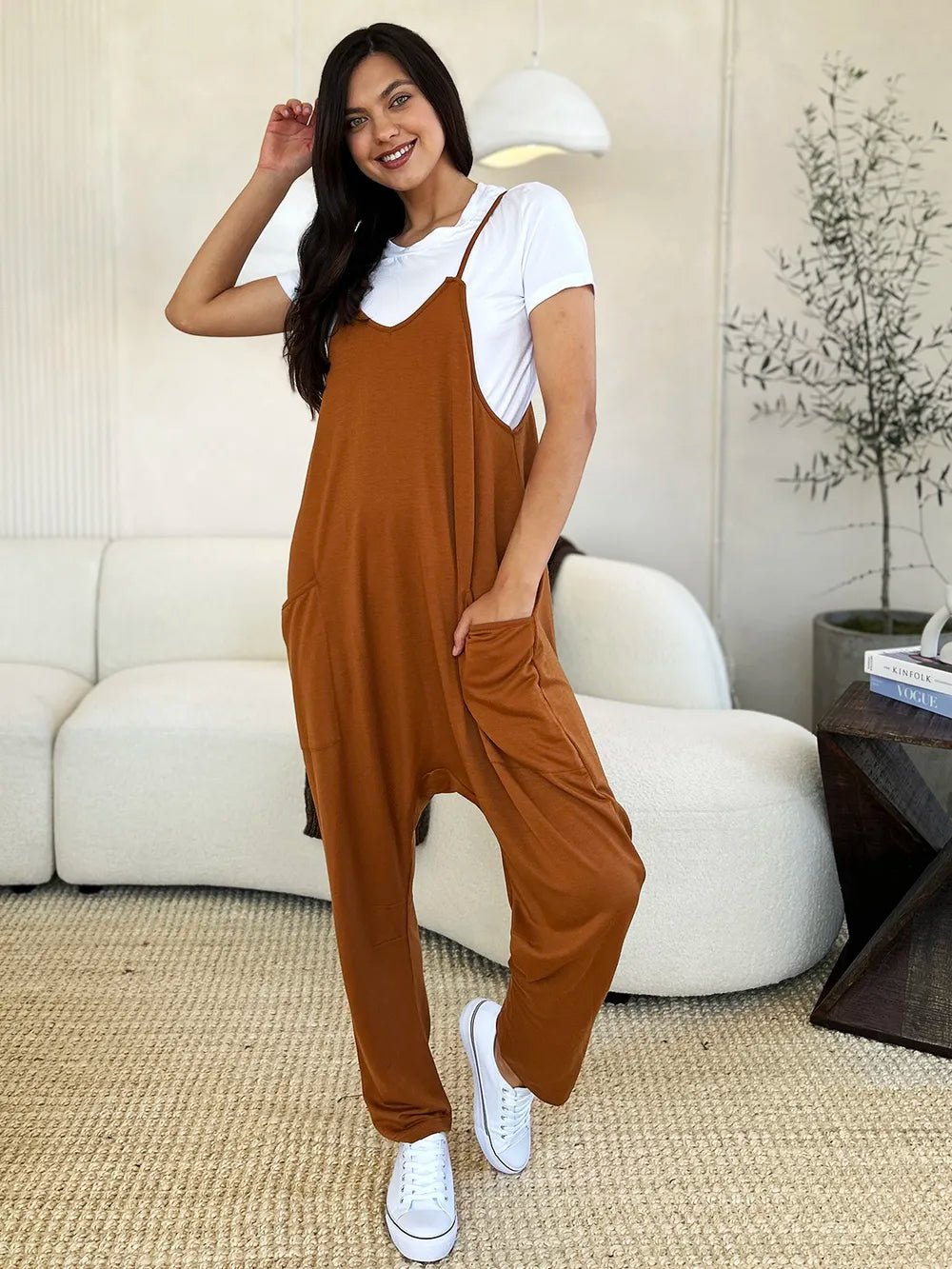 Double Take Full Size Sleeveless V - Neck Pocketed Jumpsuit - Grace & Grit Boutique