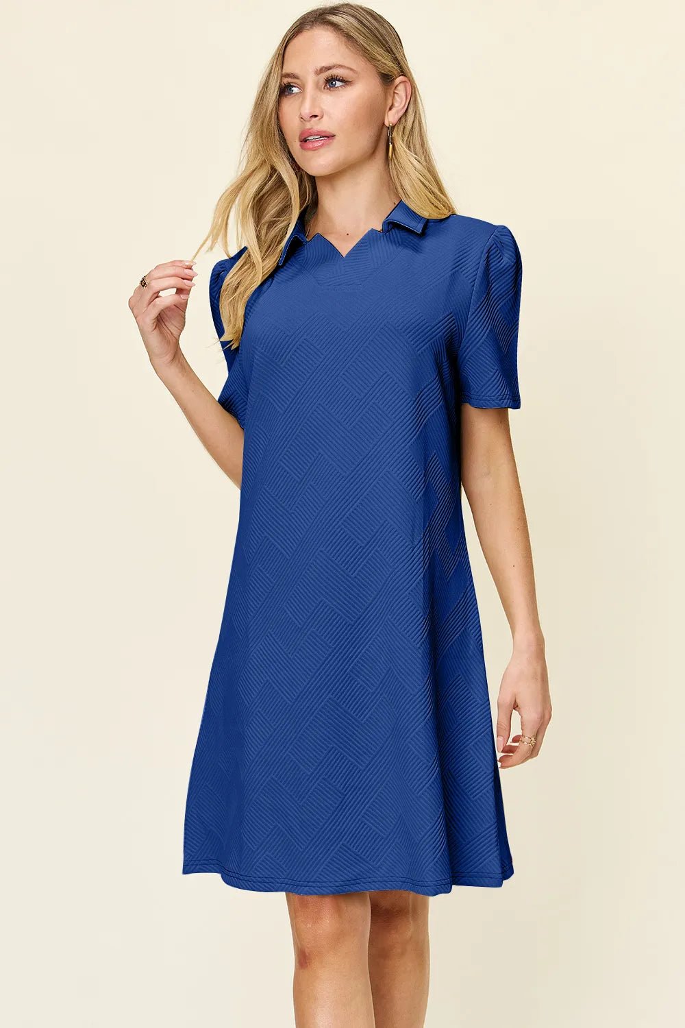 Double Take Full Size Texture Collared Neck Short Sleeve Dress by Trendsi
