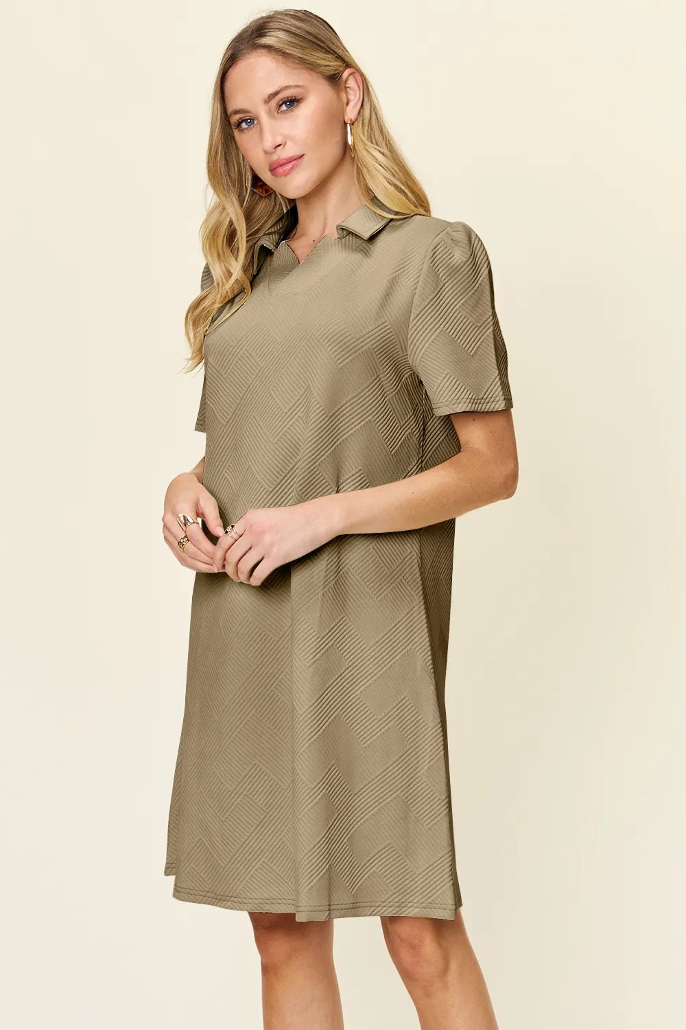 Double Take Full Size Texture Collared Neck Short Sleeve Dress - Grace & Grit Boutique