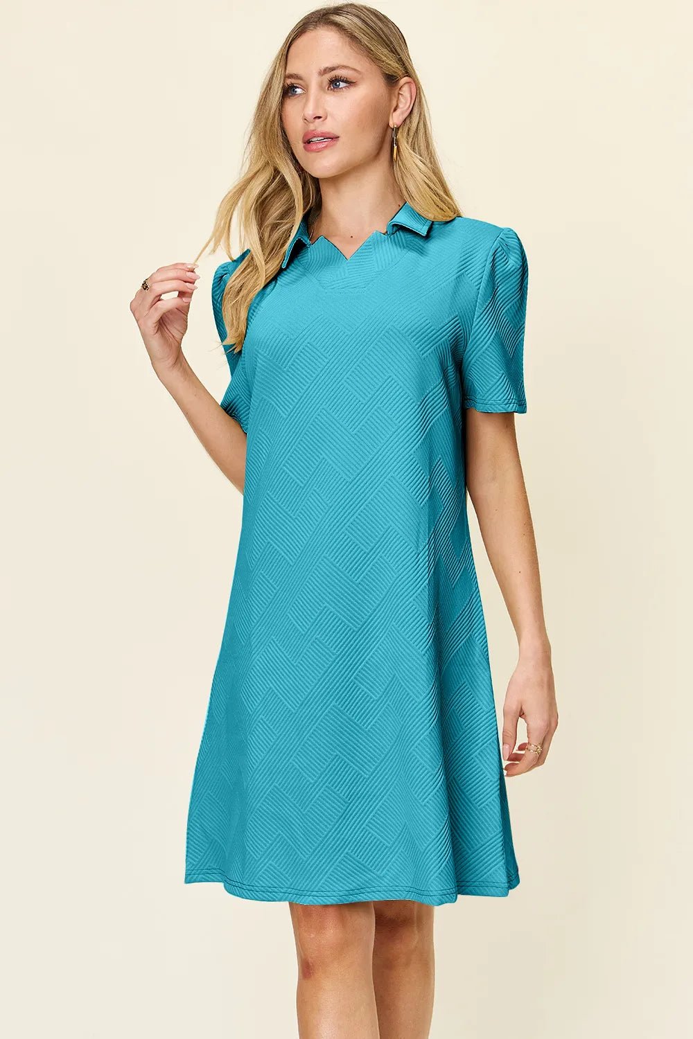 Double Take Full Size Texture Collared Neck Short Sleeve Dress - Grace & Grit Boutique