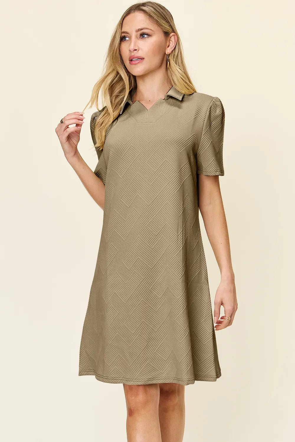 Double Take Full Size Texture Collared Neck Short Sleeve Dress by Trendsi