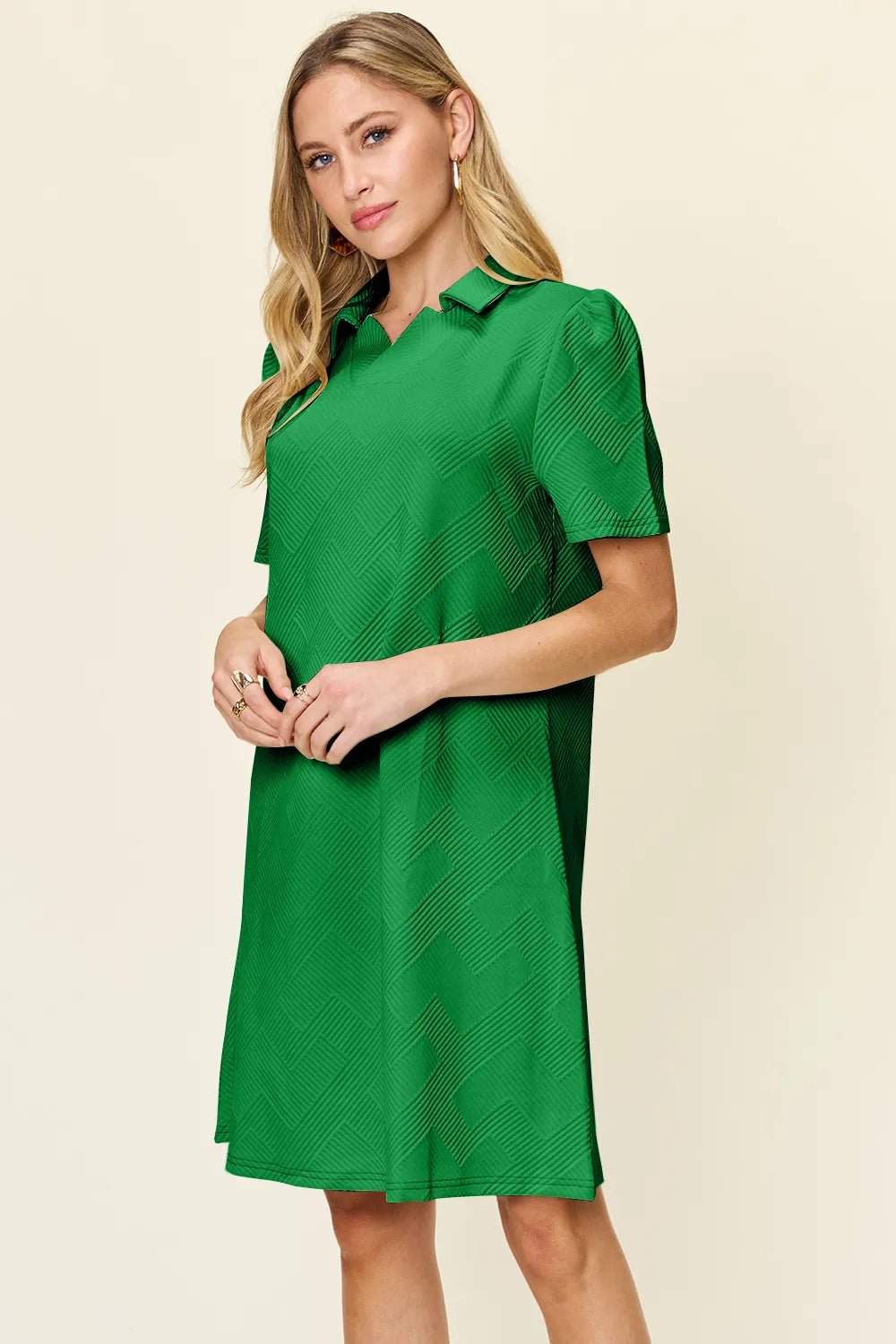 Double Take Full Size Texture Collared Neck Short Sleeve Dress - Grace & Grit Boutique