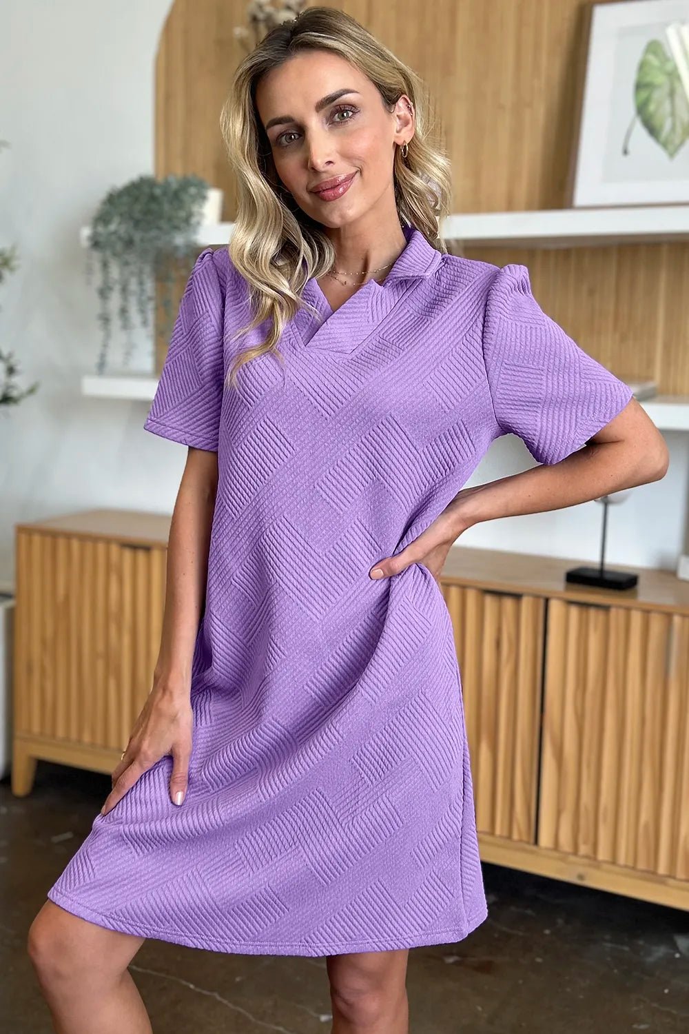 Double Take Full Size Texture Collared Neck Short Sleeve Dress - Grace & Grit Boutique