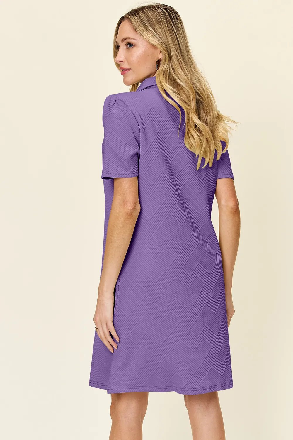 Double Take Full Size Texture Collared Neck Short Sleeve Dress - Grace & Grit Boutique