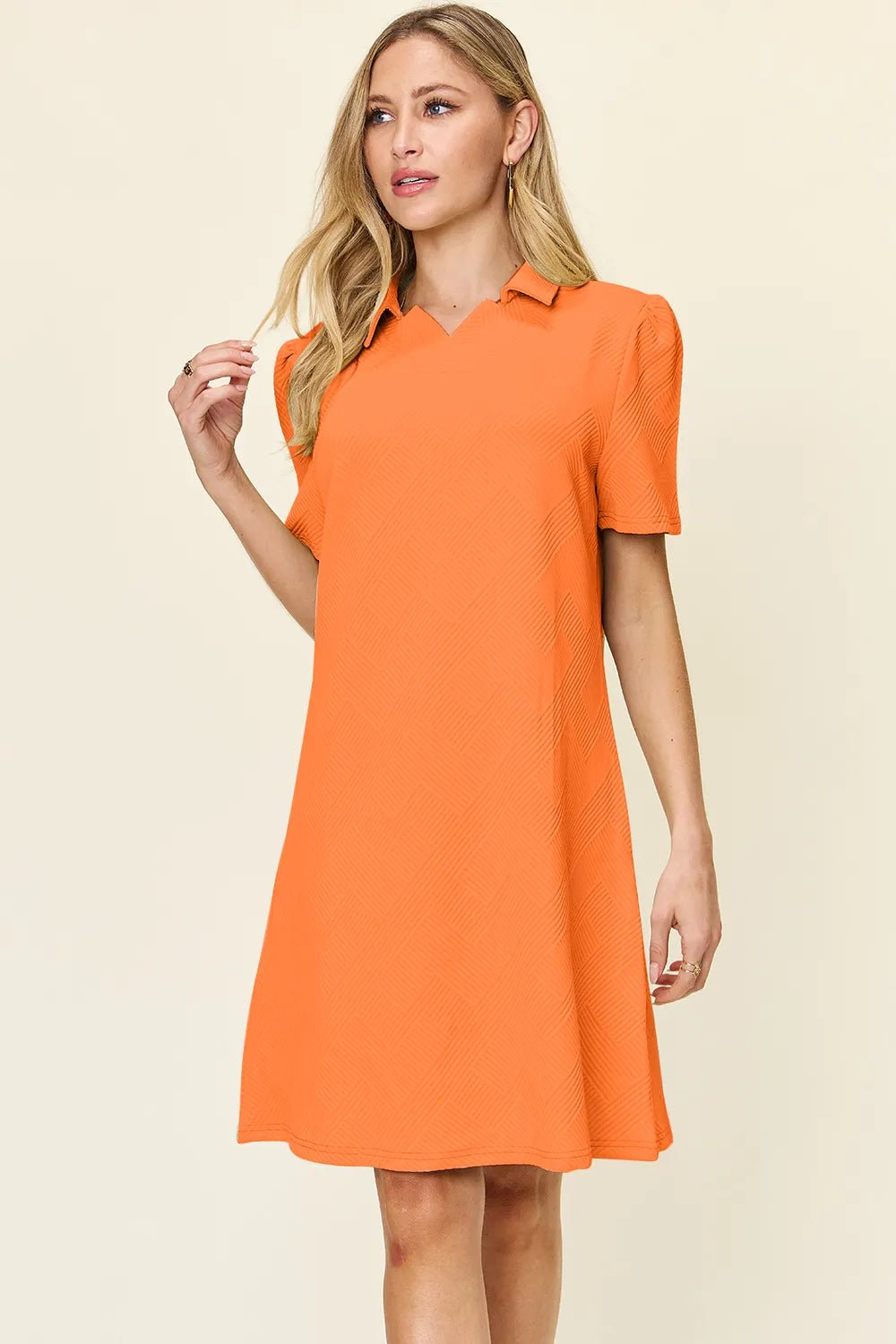 Double Take Full Size Texture Collared Neck Short Sleeve Dress by Trendsi