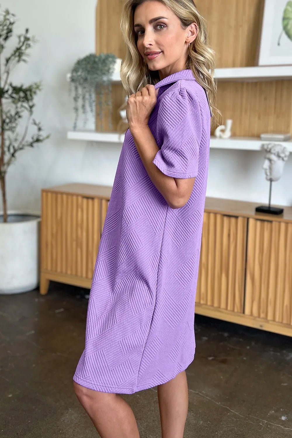 Double Take Full Size Texture Collared Neck Short Sleeve Dress - Grace & Grit Boutique