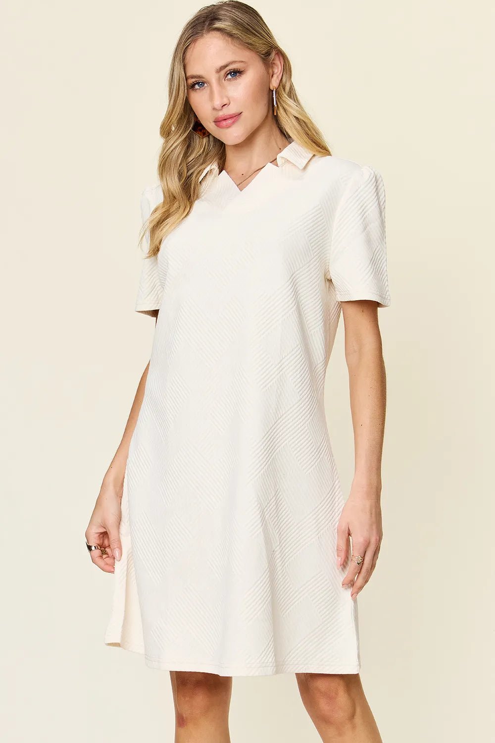 Double Take Full Size Texture Collared Neck Short Sleeve Dress - Grace & Grit Boutique